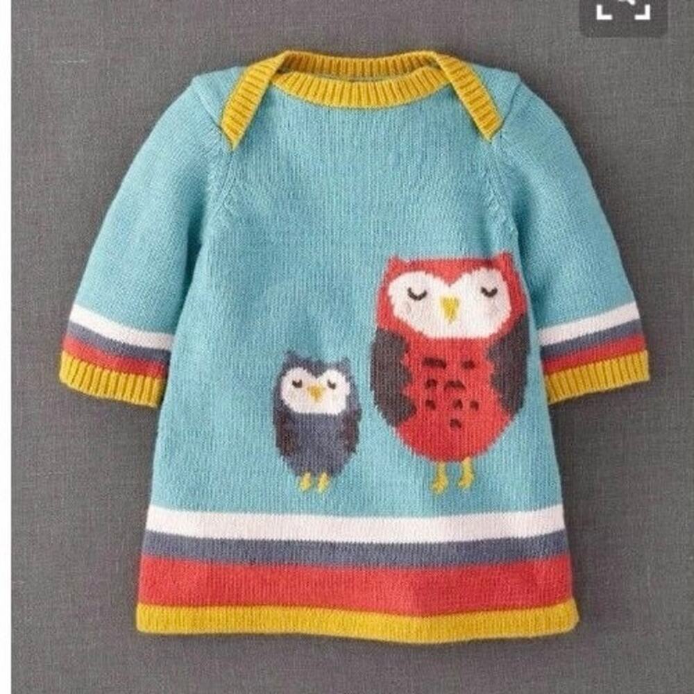 Baby Boden Owl Knit Dress 0-3M
